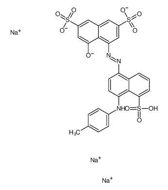 trisodium,4-hydroxy-5-[[4-(4-methylanilino)-5-sulfonatonaphthalen-1-yl]diazenyl]naphthalene-2,7-disulfonate_10359-95-2