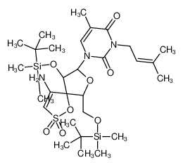 1-[(6R,8R,9R)-4-amino-9-[tert-butyl(dimethyl)silyl]oxy-6-[[tert-butyl(dimethyl)silyl]oxymethyl]-2,2-dioxo-1,7-dioxa-2λ<sup>6</sup>-thiaspiro[4.4]non-3-en-8-yl]-5-methyl-3-(3-methylbut-2-enyl)pyrimidine-2,4-dione_142102-82-7