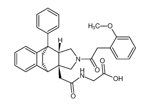 rel-(2-((3aR,4R,9R,9aS)-2-(2-(2-methoxyphenyl)acetyl)-9-phenyl-1,2,3,4,9,9a-hexahydro-3aH-4,9-ethanobenzo[f]isoindol-3a-yl)acetyl)glycine_191989-02-3