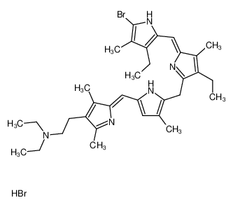 1-Brom-2,7,12,17,19-pentamethyl-3,8-diethyl-18-(2-diethylamino-ethyl)-1,19-didesoxy-biladien-ac-trihydrobromid_19210-75-4