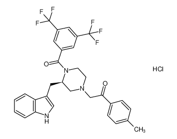 Piperazine,1-[3,5-bis(trifluoromethyl)benzoyl]-2-(1H-indol-3-ylmethyl)-4-[2-(4-methylphenyl)-2-oxoethyl]-, monohydrochloride, (R)-_192659-56-6