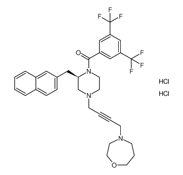 (R)-(4-(4-(1,4-oxazepan-4-yl)but-2-yn-1-yl)-2-(naphthalen-2-ylmethyl)piperazin-1-yl)(3,5-bis(trifluoromethyl)phenyl)methanone dihydrochloride_192661-02-2