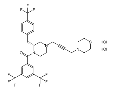 Piperazine,1-[3,5-bis(trifluoromethyl)benzoyl]-4-[4-(4-thiomorpholinyl)-2-butynyl]-2-[[4-(trifluoromethyl)phenyl]methyl]-, dihydrochloride, (R)-_192661-07-7