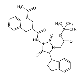 tert-butyl 2-(3-(3-(acetylthio)-2-benzylpropanamido)-5-(2,3-dihydro-1H-inden-1-yl)-2,4-dioxoimidazolidin-1-yl)acetate_192752-31-1