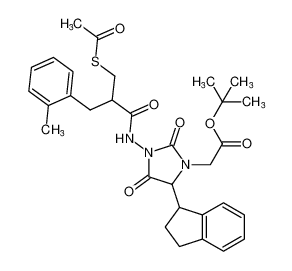 tert-butyl 2-(3-(3-(acetylthio)-2-(2-methylbenzyl)propanamido)-5-(2,3-dihydro-1H-inden-1-yl)-2,4-dioxoimidazolidin-1-yl)acetate_192752-33-3