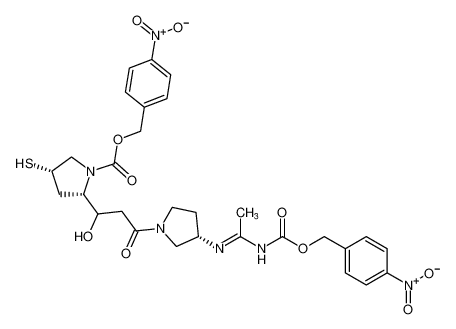 4-nitrobenzyl (2S,4S)-2-(1-hydroxy-3-((S)-3-(((E)-1-((((4-nitrobenzyl)oxy)carbonyl)amino)ethylidene)amino)pyrrolidin-1-yl)-3-oxopropyl)-4-mercaptopyrrolidine-1-carboxylate_193267-81-1