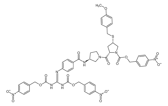 1-Pyrrolidinecarboxylic acid,2-[[(3S)-3-[[4-[[bis[[[(4-nitrophenyl)methoxy]carbonyl]amino]methylene]amino]benzoyl]amino]-1-pyrrolidinyl]carbonyl]-4-[[(4-methoxyphenyl)methyl]thio]-, (4-nitrophenyl)methyl ester, (2S,4S)-_193268-59-6