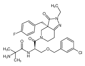 2-amino-N-((R)-3-((3-chlorobenzyl)oxy)-1-((R)-2-ethyl-3a-(4-fluorobenzyl)-3-oxo-2,3,3a,4,6,7-hexahydro-5H-pyrazolo[4,3-c]pyridin-5-yl)-1-oxopropan-2-yl)-2-methylpropanamide_193272-48-9