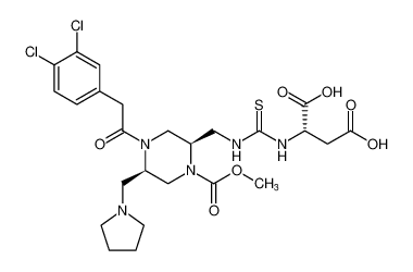 ((((2R,5R)-4-(2-(3,4-dichlorophenyl)acetyl)-1-(methoxycarbonyl)-5-(pyrrolidin-1-ylmethyl)piperazin-2-yl)methyl)carbamothioyl)-L-aspartic acid_193286-76-9