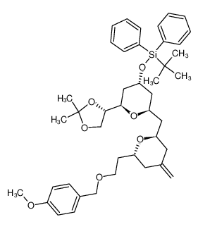 tert-Butyl-((2R,4R,6R)-2-((S)-2,2-dimethyl-[1,3]dioxolan-4-yl)-6-{(2R,6R)-6-[2-(4-methoxy-benzyloxy)-ethyl]-4-methylene-tetrahydro-pyran-2-ylmethyl}-tetrahydro-pyran-4-yloxy)-diphenyl-silane_193416-52-3