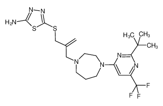 5-((2-((4-(2-(tert-butyl)-6-(trifluoromethyl)pyrimidin-4-yl)-1,4-diazepan-1-yl)methyl)allyl)thio)-1,3,4-thiadiazol-2-amine_193608-49-0