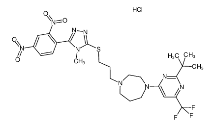 1-(2-(tert-butyl)-6-(trifluoromethyl)pyrimidin-4-yl)-4-(3-((5-(2,4-dinitrophenyl)-4-methyl-4H-1,2,4-triazol-3-yl)thio)propyl)-1,4-diazepane hydrochloride_193609-46-0