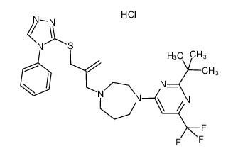 1-(2-(tert-butyl)-6-(trifluoromethyl)pyrimidin-4-yl)-4-(2-(((4-phenyl-4H-1,2,4-triazol-3-yl)thio)methyl)allyl)-1,4-diazepane hydrochloride_193609-84-6