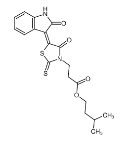3-[4-oxo-5-(2-oxo-1,2-dihydro-indol-3-ylidene)-2-thioxo-thiazolidin-3-yl]-propionic acid 3-methyl-butyl ester_19389-28-7