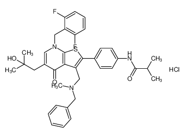 N-(4-(3-((benzyl(methyl)amino)methyl)-7-(2,6-difluorobenzyl)-5-(2-hydroxy-2-methylpropyl)-4-oxo-4,7-dihydrothieno[2,3-b]pyridin-2-yl)phenyl)isobutyramide hydrochloride_193949-81-4