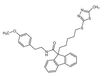 N-(4-methoxyphenethyl)-9-(5-((5-methyl-1,3,4-thiadiazol-2-yl)thio)pentyl)-9H-fluorene-9-carboxamide_194213-03-1