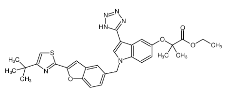 ethyl 2-((1-((2-(4-(tert-butyl)thiazol-2-yl)benzofuran-5-yl)methyl)-3-(1H-tetrazol-5-yl)-1H-indol-5-yl)oxy)-2-methylpropanoate_194487-72-4