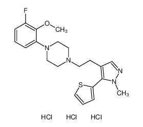 1-(3-fluoro-2-methoxyphenyl)-4-(2-(1-methyl-5-(thiophen-2-yl)-1H-pyrazol-4-yl)ethyl)piperazine trihydrochloride_194545-88-5