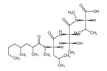 (S)-2-[((2S,3R)-2-{(S)-2-[((2R,4R)-2,4-Dimethyl-octanoyl)-methyl-amino]-4-methyl-pentanoylamino}-3-hydroxy-butyryl)-methyl-amino]-3-methyl-butyric acid_194933-39-6