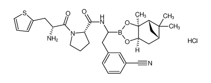 (2S)-1-((R)-2-amino-3-(thiophen-2-yl)propanoyl)-N-(2-(3-cyanophenyl)-1-((3aS,4S,6S,7aR)-3a,5,5-trimethylhexahydro-4,6-methanobenzo[d][1,3,2]dioxaborol-2-yl)ethyl)pyrrolidine-2-carboxamide hydrochloride_194987-21-8