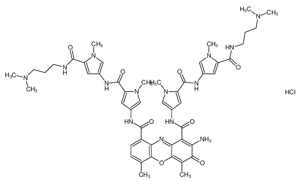 3H-Phenoxazine-1,9-dicarboxamide,2-amino-N,N'-bis[5-[[[5-[[[3-(dimethylamino)propyl]amino]carbonyl]-1-methyl-1H-pyrrol-3-yl]amino]carbonyl]-1-methyl-1H-pyrrol-3-yl]-4,6-dimethyl-3-oxo-, monohydrochloride_195307-24-5