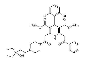 dimethyl 4-(2,6-dichlorophenyl)-2-(2-(4-(2-(1-hydroxycyclopentyl)ethyl)piperazin-1-yl)-2-oxoethyl)-6-((phenylsulfinyl)methyl)-1,4-dihydropyridine-3,5-dicarboxylate_195503-97-0
