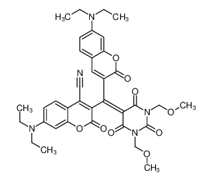 2H-1-Benzopyran-4-carbonitrile,7-(diethylamino)-3-[[7-(diethylamino)-2-oxo-2H-1-benzopyran-3-yl][tetrahydro-1,3-bis(methoxymethyl)-2,4,6-trioxo-5(2H)-pyrimidinylidene]methyl]-2-oxo-_195604-75-2