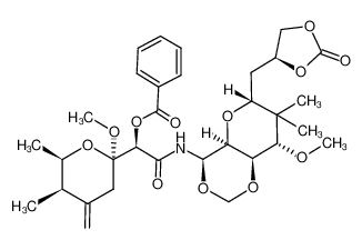 Benzoic acid (R)-((2R,5R,6R)-2-methoxy-5,6-dimethyl-4-methylene-tetrahydro-pyran-2-yl)-[(4R,4aS,6R,8S,8aR)-8-methoxy-7,7-dimethyl-6-((S)-2-oxo-[1,3]dioxolan-4-ylmethyl)-hexahydro-pyrano[3,2-d][1,3]dioxin-4-ylcarbamoyl]-methyl ester_195703-40-3