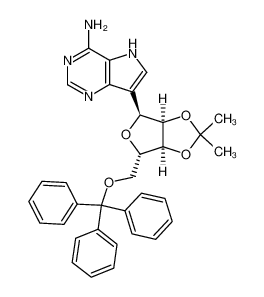 7-((3aR,4S,6S,6aS)-2,2-Dimethyl-6-trityloxymethyl-tetrahydro-furo[3,4-d][1,3]dioxol-4-yl)-5H-pyrrolo[3,2-d]pyrimidin-4-ylamine_196086-13-2
