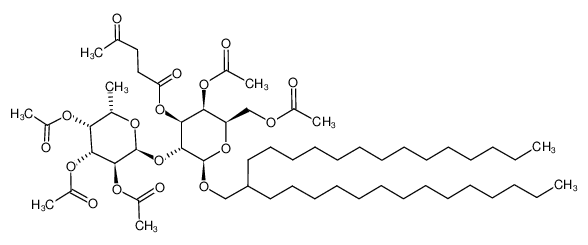 4-Oxo-pentanoic acid (2R,3S,4S,5R,6R)-3-acetoxy-2-acetoxymethyl-6-(2-tetradecyl-hexadecyloxy)-5-((2S,3S,4R,5R,6S)-3,4,5-triacetoxy-6-methyl-tetrahydro-pyran-2-yloxy)-tetrahydro-pyran-4-yl ester_196204-54-3