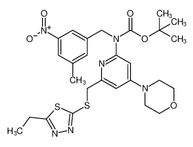 tert-butyl (6-(((5-ethyl-1,3,4-thiadiazol-2-yl)thio)methyl)-4-morpholinopyridin-2-yl)(3-methyl-5-nitrobenzyl)carbamate_196499-85-1