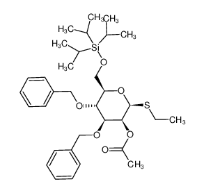 Acetic acid (2S,3S,4S,5R,6R)-4,5-bis-benzyloxy-2-ethylsulfanyl-6-triisopropylsilanyloxymethyl-tetrahydro-pyran-3-yl ester_196704-16-2