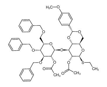 Acetic acid (2R,4aR,6S,7R,8S,8aR)-8-((2S,3R,4S,5R,6R)-3-acetoxy-4,5-bis-benzyloxy-6-benzyloxymethyl-tetrahydro-pyran-2-yloxy)-6-ethylsulfanyl-2-(4-methoxy-phenyl)-hexahydro-pyrano[3,2-d][1,3]dioxin-7-yl ester_196705-09-6