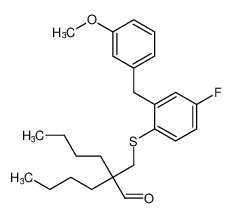 2-butyl-2-(((4-fluoro-2-(3-methoxybenzyl)phenyl)thio)methyl)hexanal_197378-56-6