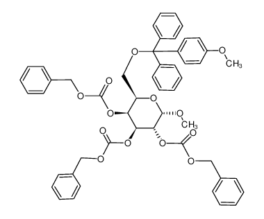 Carbonic acid benzyl ester (2S,3R,4S,5S,6R)-4,5-bis-benzyloxycarbonyloxy-2-methoxy-6-[(4-methoxy-phenyl)-diphenyl-methoxymethyl]-tetrahydro-pyran-3-yl ester_197630-99-2