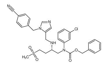 benzyl (S)-(3-chlorophenyl)(2-(((1-(4-cyanobenzyl)-1H-imidazol-5-yl)methyl)amino)-4-(methylsulfonyl)butyl)carbamate_197773-27-6