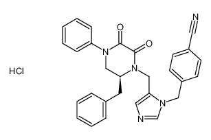 (S)-4-((5-((6-benzyl-2,3-dioxo-4-phenylpiperazin-1-yl)methyl)-1H-imidazol-1-yl)methyl)benzonitrile hydrochloride_197912-74-6
