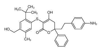 2-[2-(4-aminophenyl)ethyl]-5-[2-tert-butyl-4-(hydroxymethyl)-5-methylphenyl]sulfanyl-4-hydroxy-2-phenyl-3H-pyran-6-one_197915-37-0