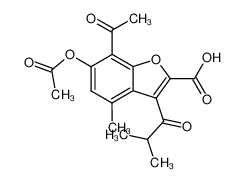 6-acetoxy-7-acetyl-3-isobutyryl-4-methyl-benzofuran-2-carboxylic acid_19802-78-9