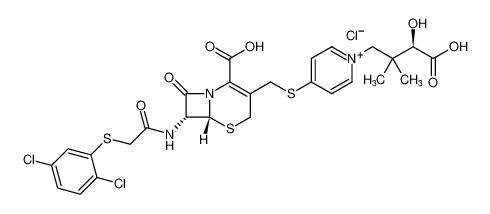1-((R)-3-carboxy-3-hydroxy-2,2-dimethylpropyl)-4-((((6R,7R)-2-carboxy-7-(2-((2,5-dichlorophenyl)thio)acetamido)-8-oxo-5-thia-1-azabicyclo[4.2.0]oct-2-en-3-yl)methyl)thio)pyridin-1-ium chloride_198026-37-8