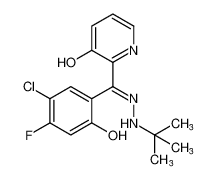 (E)-2-((2-(tert-butyl)hydrazineylidene)(5-chloro-4-fluoro-2-hydroxyphenyl)methyl)pyridin-3-ol_198413-69-3