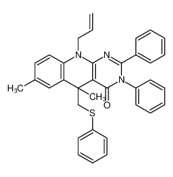 Pyrimido[4,5-b]quinolin-4(3H)-one,5,10-dihydro-5,7-dimethyl-2,3-diphenyl-5-[(phenylthio)methyl]-10-(2-propenyl)-_198702-32-8