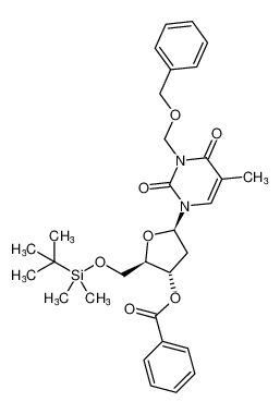 (2R,3S,5R)-5-(3-((benzyloxy)methyl)-5-methyl-2,4-dioxo-3,4-dihydropyrimidin-1(2H)-yl)-2-(((tert-butyldimethylsilyl)oxy)methyl)tetrahydrofuran-3-yl benzoate_198885-40-4