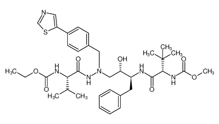 ethyl ((5S,8S,9S,14S)-8-benzyl-5-(tert-butyl)-9-hydroxy-15-methyl-3,6,13-trioxo-11-(4-(thiazol-5-yl)benzyl)-2-oxa-4,7,11,12-tetraazahexadecan-14-yl)carbamate_198903-91-2