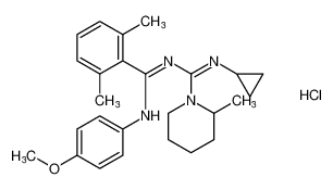 (E)-N'-cyclopropyl-N-((Z)-(2,6-dimethylphenyl)((4-methoxyphenyl)amino)methylene)-2-methylpiperidine-1-carboximidamide hydrochloride_199121-31-8