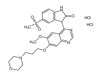 3-(6-methoxy-7-(3-morpholinopropoxy)quinazolin-4-yl)-5-(methylsulfonyl)indolin-2-one dihydrochloride_199328-03-5