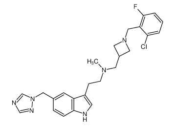 1H-Indole-3-ethanamine,N-[[1-[(2-chloro-6-fluorophenyl)methyl]-3-azetidinyl]methyl]-N-methyl-5-(1H-1,2,4-triazol-1-ylmethyl)-_199336-37-3