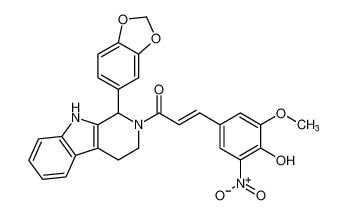 (E)-1-(1-(benzo[d][1,3]dioxol-5-yl)-1,3,4,9-tetrahydro-2H-pyrido[3,4-b]indol-2-yl)-3-(4-hydroxy-3-methoxy-5-nitrophenyl)prop-2-en-1-one_199676-70-5