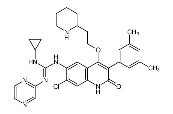 (E)-1-(7-chloro-3-(3,5-dimethylphenyl)-2-oxo-4-(2-(piperidin-2-yl)ethoxy)-1,2-dihydroquinolin-6-yl)-3-cyclopropyl-2-(pyrazin-2-yl)guanidine_199861-37-5