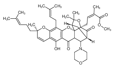 methyl (Z)-4-((1S,3aR,5S,11R,14aS)-8-hydroxy-2,2,11-trimethyl-13-(3-methylbut-2-en-1-yl)-11-(4-methylpent-3-en-1-yl)-6-morpholino-4,7-dioxo-1,2,5,6,6a,7-hexahydro-11H-1,5-methanofuro[3,2-g]pyrano[3,2-b]xanthen-3a(4H)-yl)-2-methylbut-2-enoate_286934-85-8